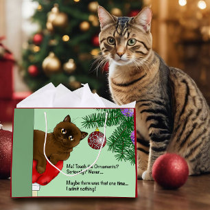 Brown Christmas Ornament Cat Large Gift Bag