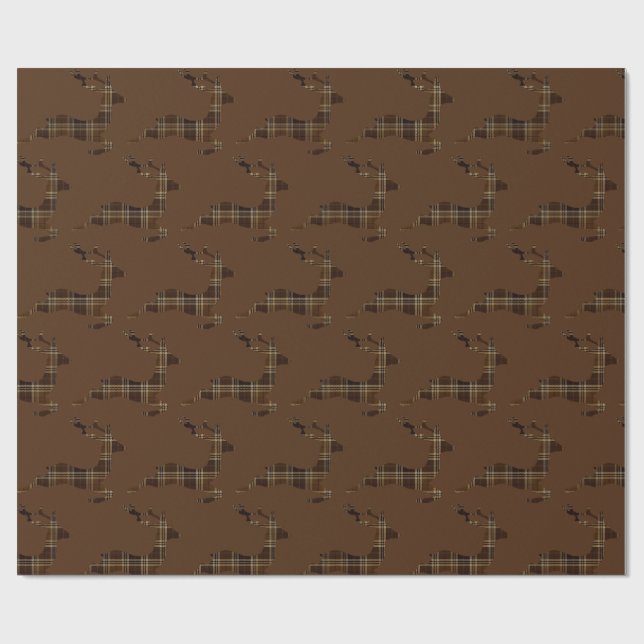 Brown Christmas plaid reindeer  Wrapping Paper (Flat)