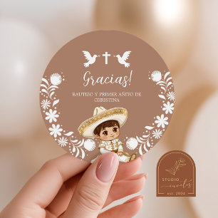 Brown Cielito Lindo Baptism & 1st Birthday Thanks Classic Round Sticker