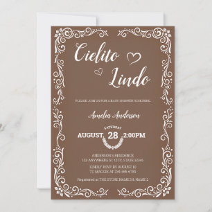 Brown Cielito Lindo Floral Swirl Heart Baby Shower Invitation