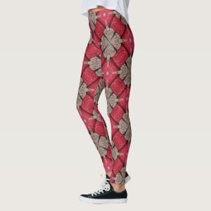 Brown Circles and Red Diamonds Pattern Leggings