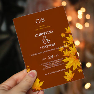 Brown Classic autumn maple leaves wedding Invitation