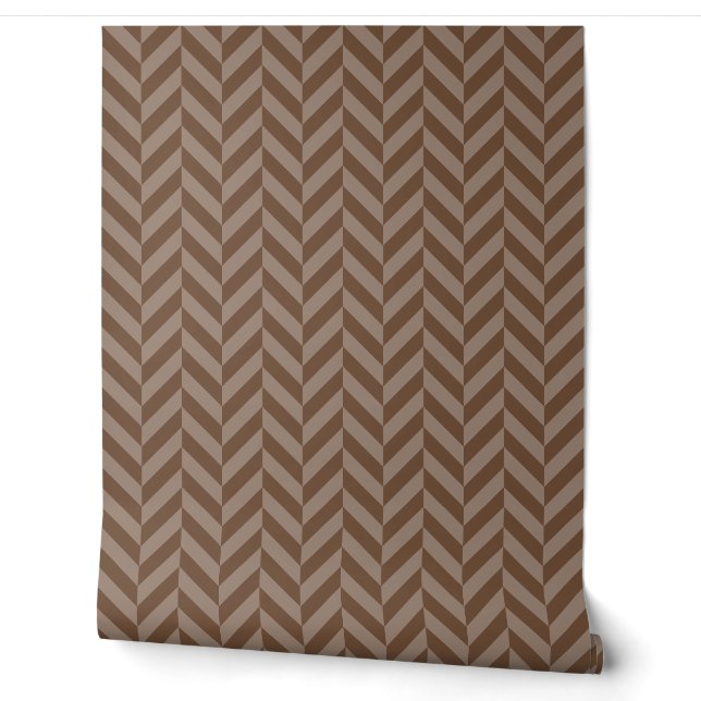 Brown Classic Chevron Herringbone Wallpaper (Unrolling)