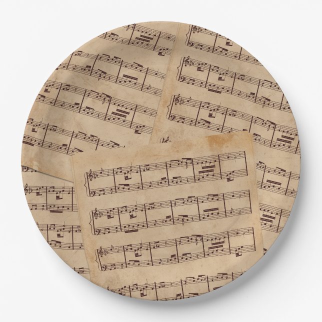 Brown classic musical notes sheet old paper paper plate (Front)