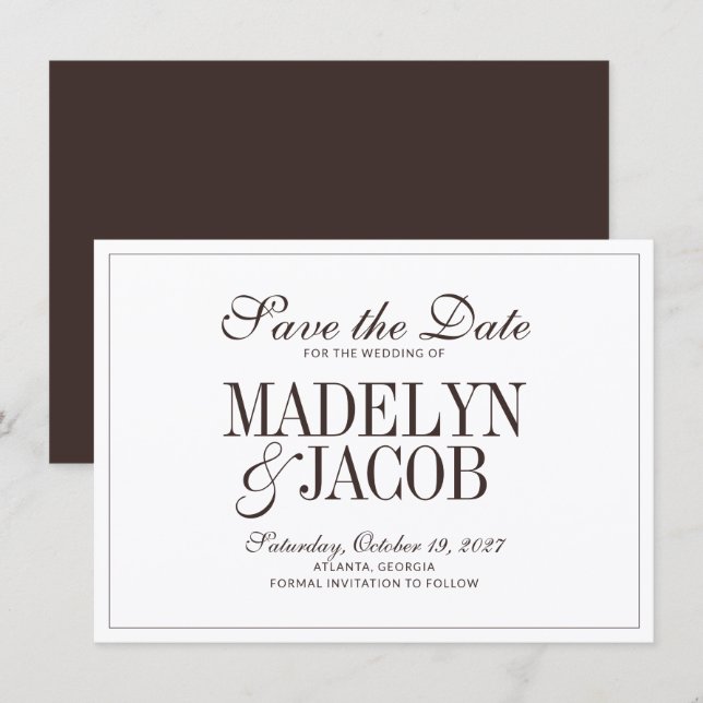Brown Classic Wedding Save the Date (Front/Back)
