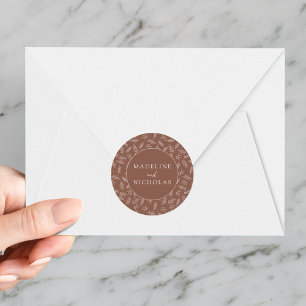 Brown Clay Modern Minimalist Botanical Wedding Classic Round Sticker