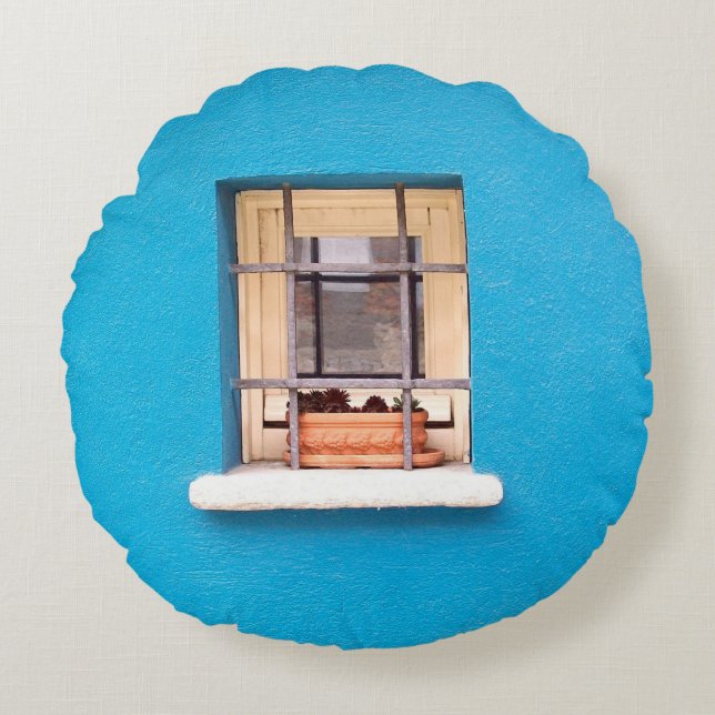 BROWN CLAY POT ON WINDOW ROUND CUSHION (Front)