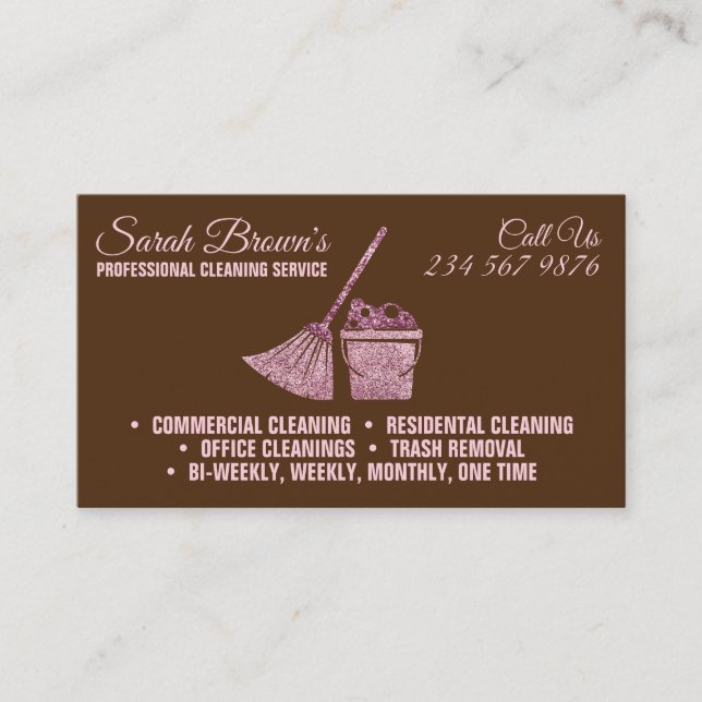 Brown Cleaning Service Maid Janitorial sparkling Business Card (Front)