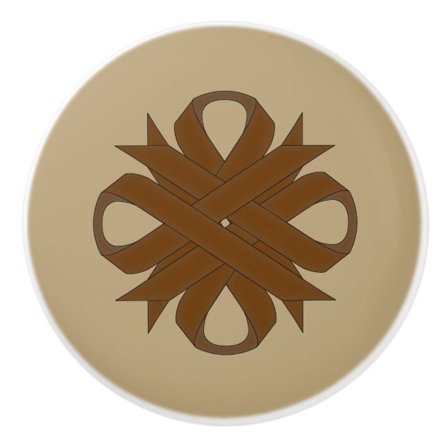 Brown Clover Ribbon by Kenneth Yoncich Ceramic Knob (Front)