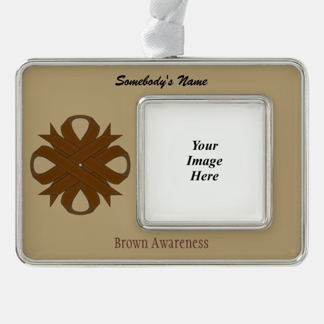 Brown Clover Ribbon Tmpl (H-O) by Kenneth Yoncich Silver Plated Framed Ornament (Front)