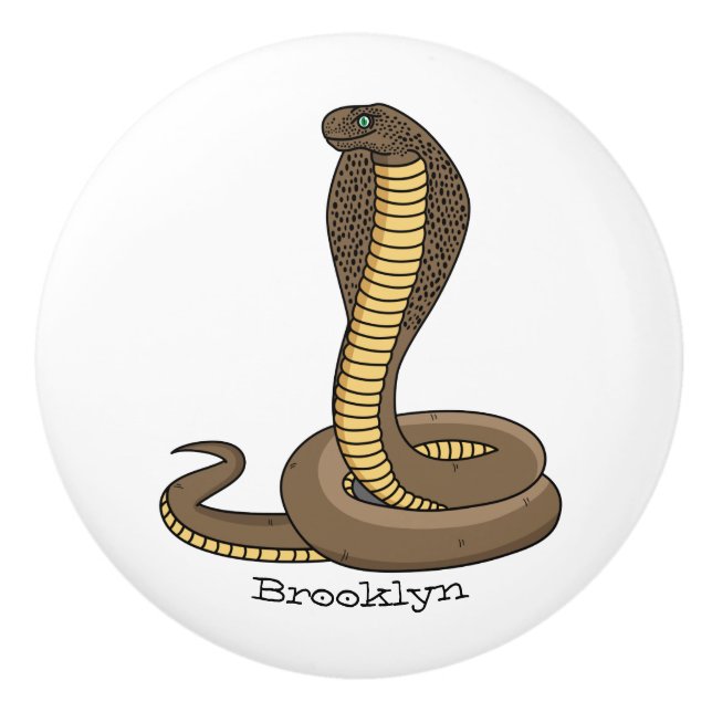 Brown cobra snake illustration ceramic knob (Front)