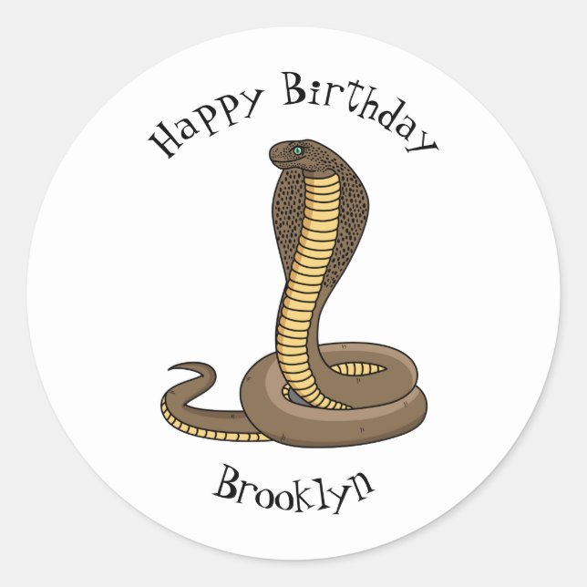Brown cobra snake illustration classic round sticker (Front)