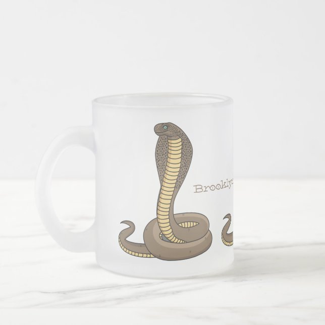 Brown cobra snake illustration  frosted glass coffee mug (Left)