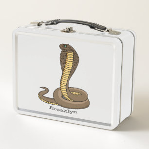 Brown cobra snake illustration metal lunch box
