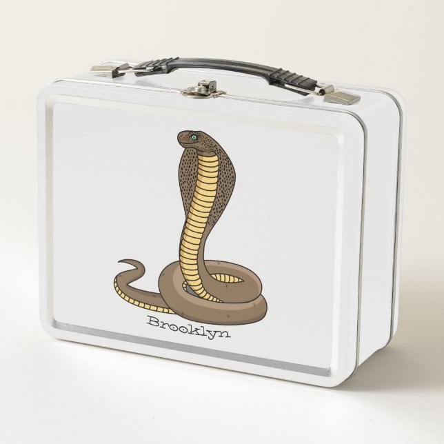 Brown cobra snake illustration  metal lunch box (Front)