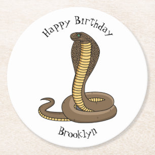 Brown cobra snake illustration   round paper coaster