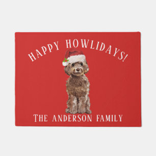 Brown Cockapoo Dog Happy Howlidays Christmas Doormat