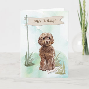 Brown Cockapoo Dog Under Birthday Sign Card