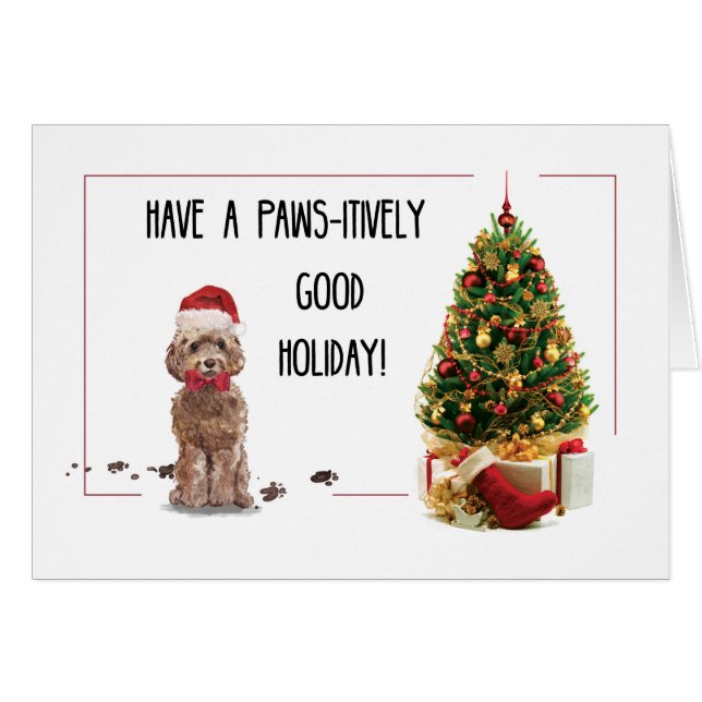Brown Cockapoo Funny Christmas Dog and Tree (Front Horizontal)