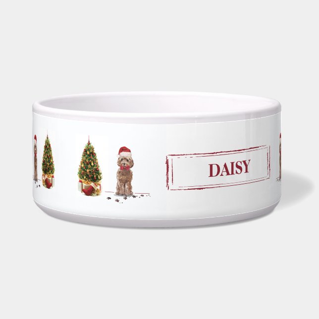 Brown Cockapoo Funny Christmas Dog and Tree (Left)