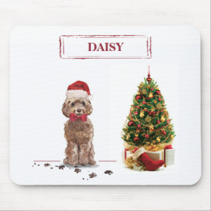Brown Cockapoo Funny Christmas Dog and Tree Mouse Mat