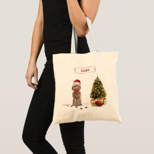 Brown Cockapoo Funny Christmas Dog and Tree Tote Bag