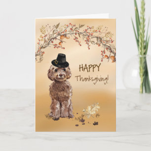 Brown Cockapoo Funny Pilgrim Hat Thanksgiving Card