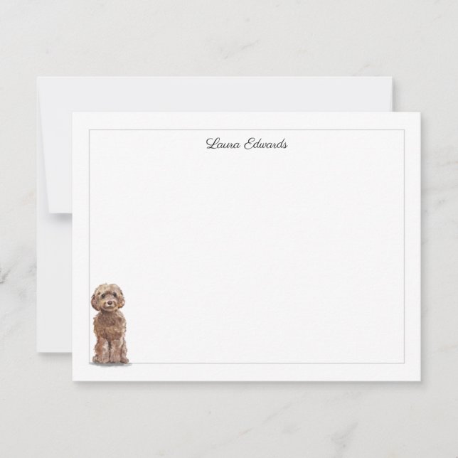 Brown Cockapoo Grey Border Personalised Card (Front)