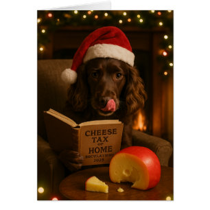 Brown cocker spaniel 'Cheese Tax' Christmas card