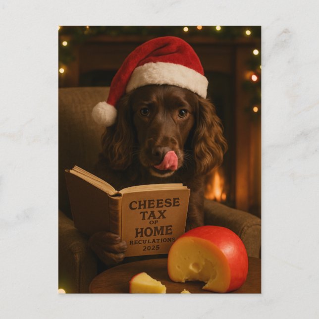 Brown cocker spaniel Cheese Tax Christmas postcard (Front)