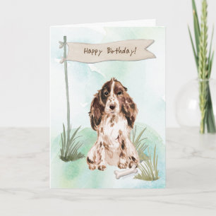 Brown Cocker Spaniel Dog Under Birthday Sign Card