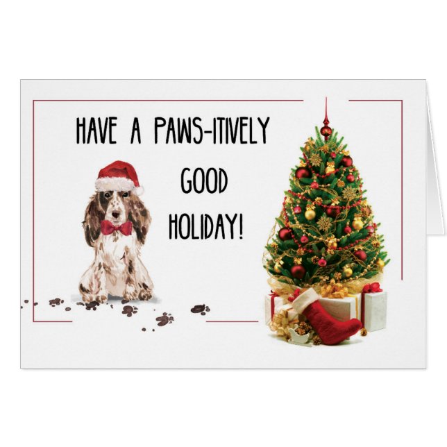 Brown Cocker Spaniel Funny Christmas Dog with Tree (Front Horizontal)