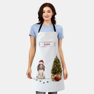 Brown Cocker Spaniel Funny Christmas Dog with Tree Apron