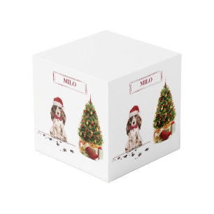 Brown Cocker Spaniel Funny Christmas Dog with Tree Cube