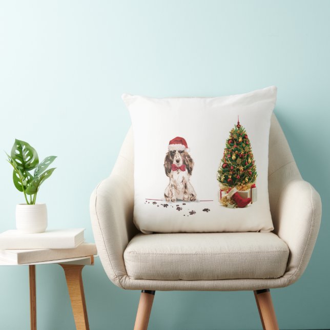 Brown Cocker Spaniel Funny Christmas Dog with Tree Cushion (Chair)