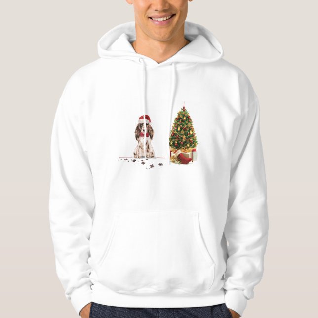 Brown Cocker Spaniel Funny Christmas Dog with Tree Hoodie (Front)