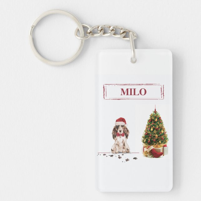 Brown Cocker Spaniel Funny Christmas Dog with Tree Key Ring (Front)
