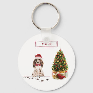 Brown Cocker Spaniel Funny Christmas Dog with Tree Key Ring