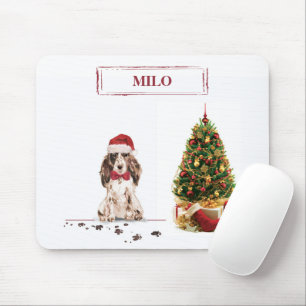 Brown Cocker Spaniel Funny Christmas Dog with Tree Mouse Mat