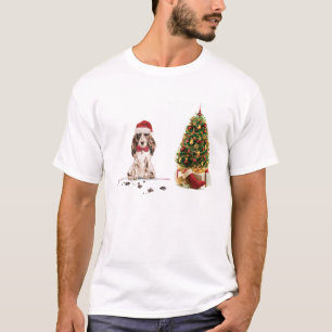 Brown Cocker Spaniel Funny Christmas Dog with Tree T-Shirt