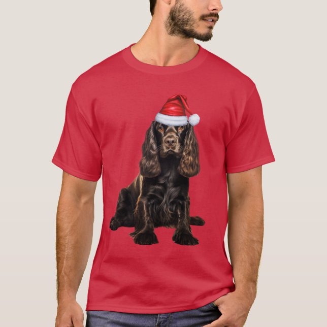 Brown Cocker Spaniel Funny Christmas Santa Dog T-Shirt (Front)