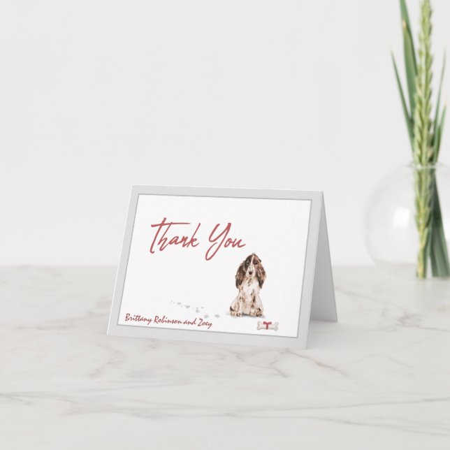  Brown Cocker Spaniel Pet Dog Personalise Bone  Thank You Card (Front)
