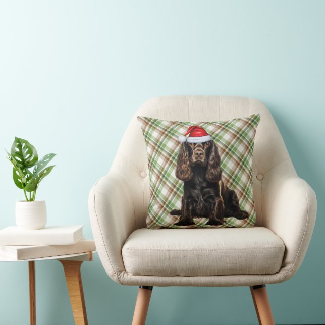 Brown Cocker Spaniel Seasonal Plaid Christmas Dog Cushion (Chair)