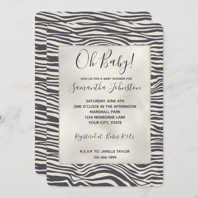 Brown Cocoa Zebra Print Invitation (Front/Back)