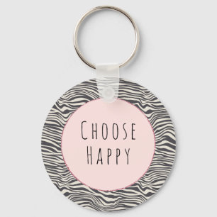 Brown Cocoa Zebra Print personalised happy quote Key Ring