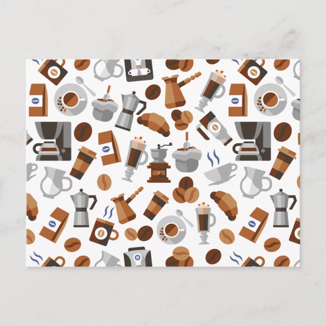 Brown Coffee and Croissant Pattern Postcard (Front)