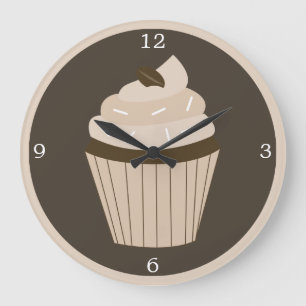 Brown Coffee Bean Cupcake Large Clock