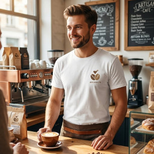 Brown Coffee Bean Heart Logo Cafe Staff Men T-Shirt