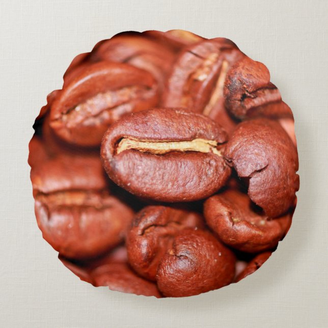 Brown coffee beans roasted round cushion (Front)