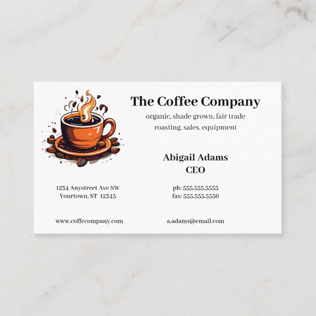 Brown Coffee Cup Beans Sales Roasting Growers Shop Business Card (Front)